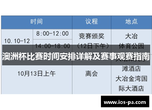 澳洲杯比赛时间安排详解及赛事观赛指南